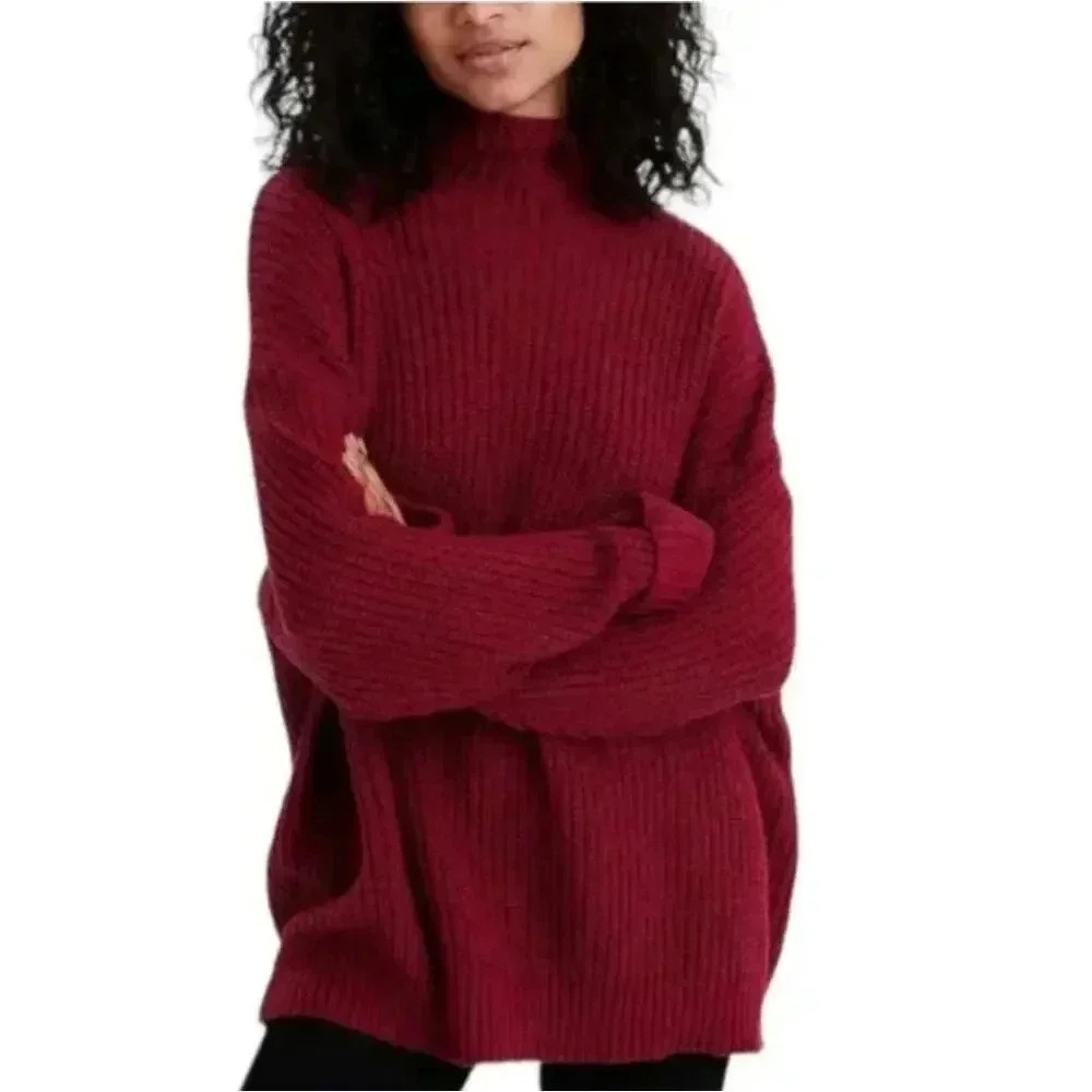 NWT American Eagle Red Oversized Turtleneck Sweater Warm Comfy Pullover Size XS